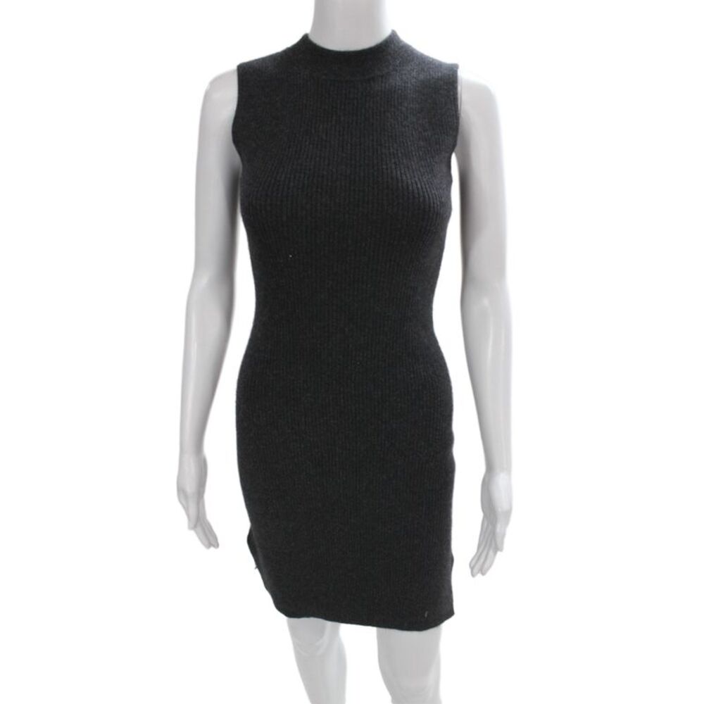 Scoop NYC Women Bodycon Cashmere Midi Dress Gray Mock Neck Sleeveless Size PP